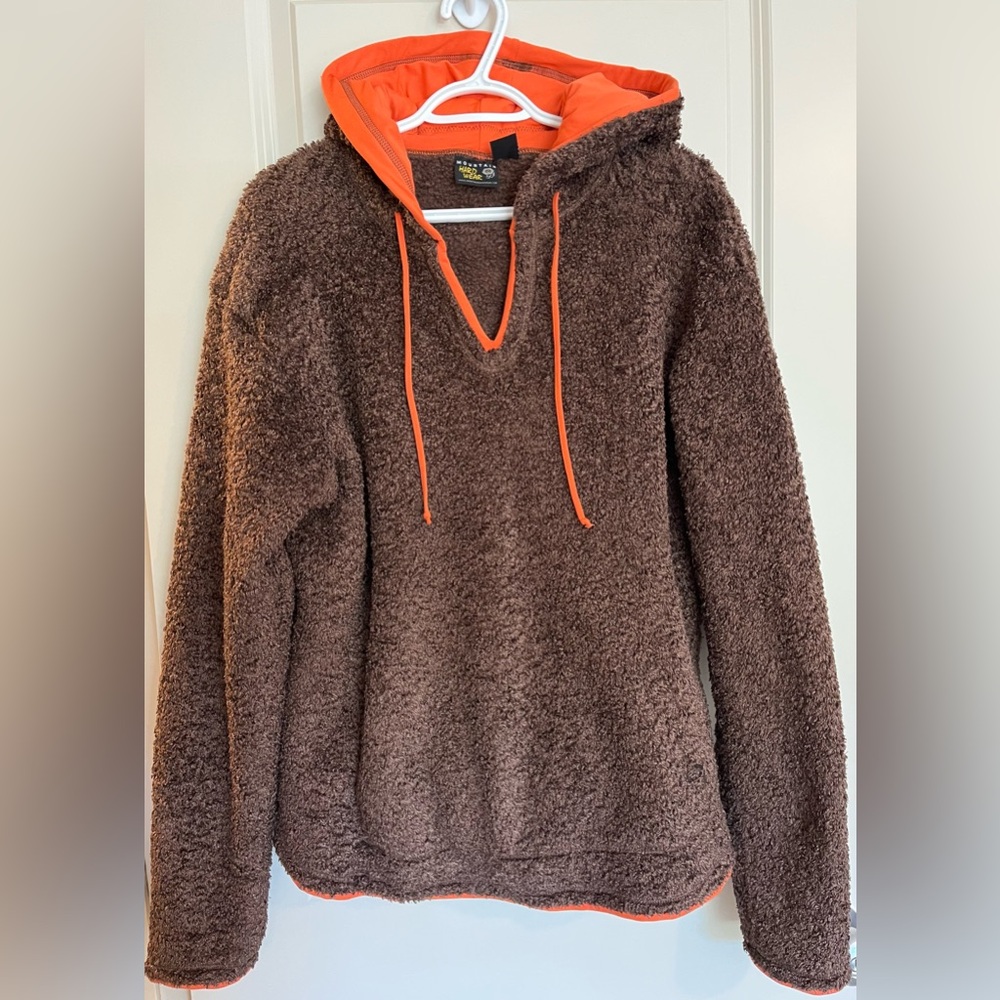 Cozy Sherpa Hoodie with Orange Trim - Women